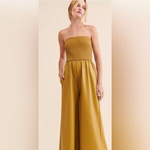 Pilcro Mustard Strapless Wide-Leg Jumpsuit
